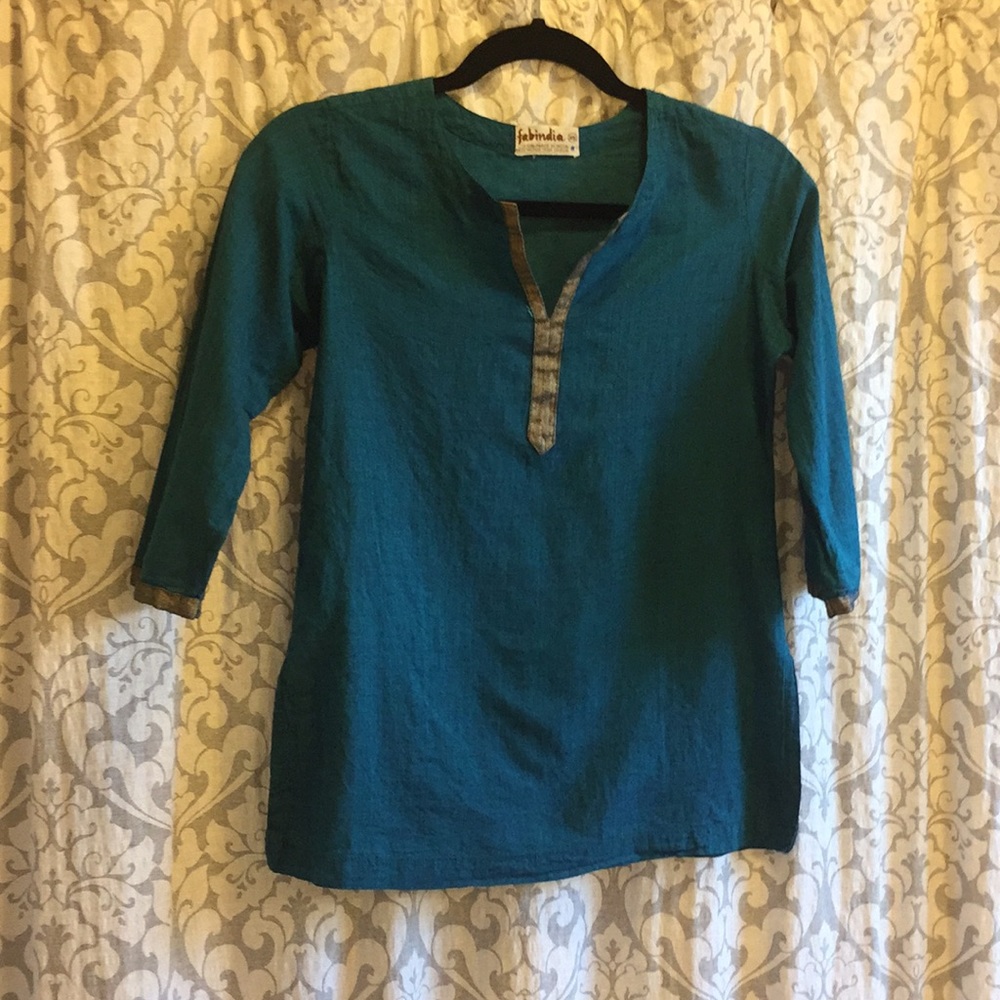 Fabindia cotton tunic top with gold detail